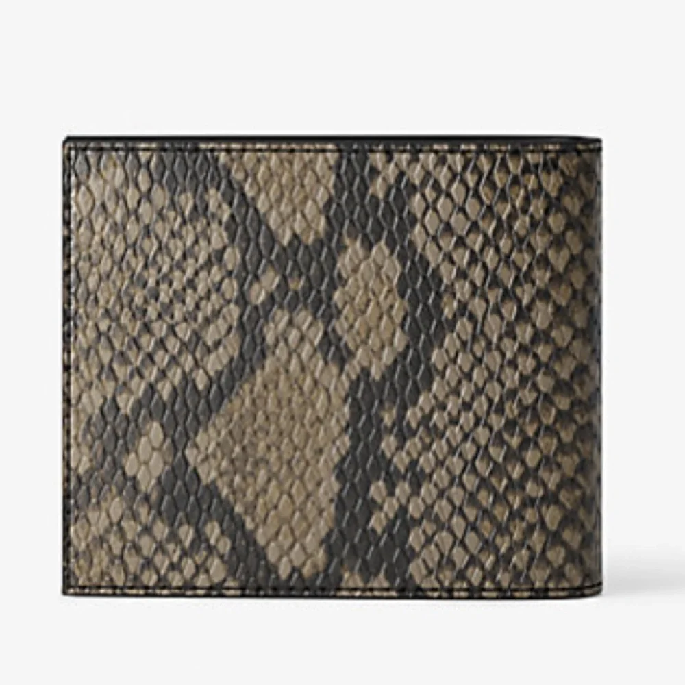 MICHAEL KORS Cyrus Snake Embossed Billfold Wallet With Coin Pouch Driftwood  NWT